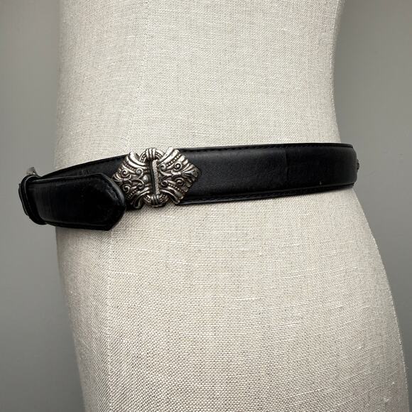 Vtg Fossil Black Genuine Leather Western Concho-Style Belt Silver Tone Hardware main image 9